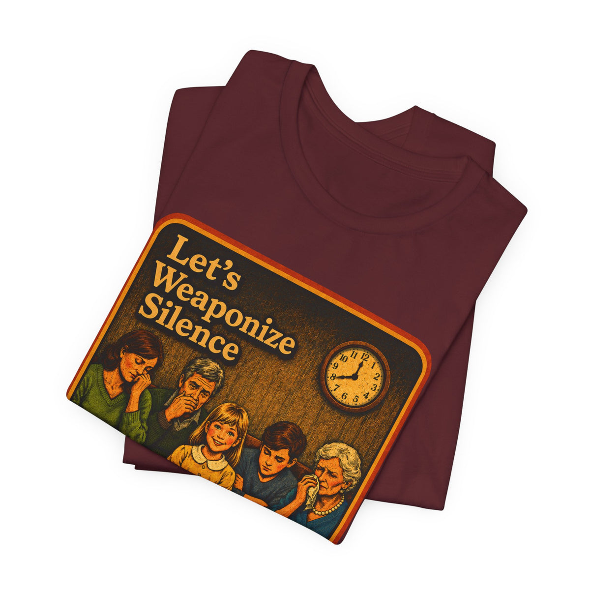 Let's Weaponize Silence Unisex Tee in Maroon, view 3