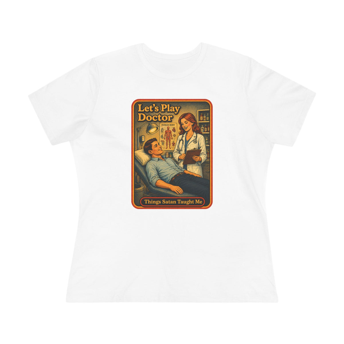Let's Play Doctor Women's Tee in White, front