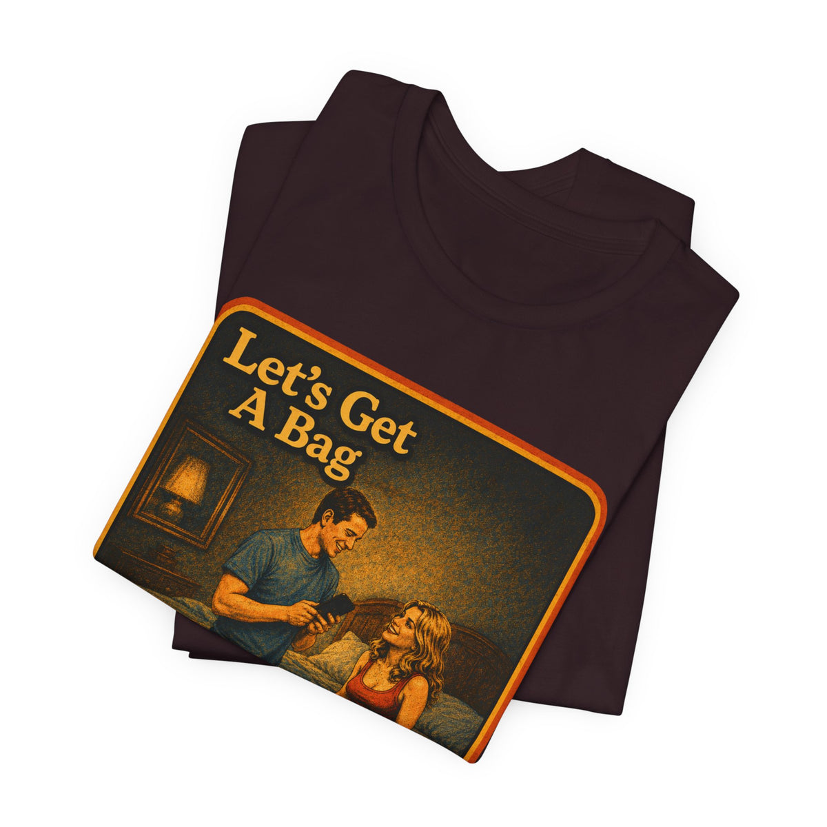 Let's Get A Bag Unisex Tee in Oxblood Black, view 3