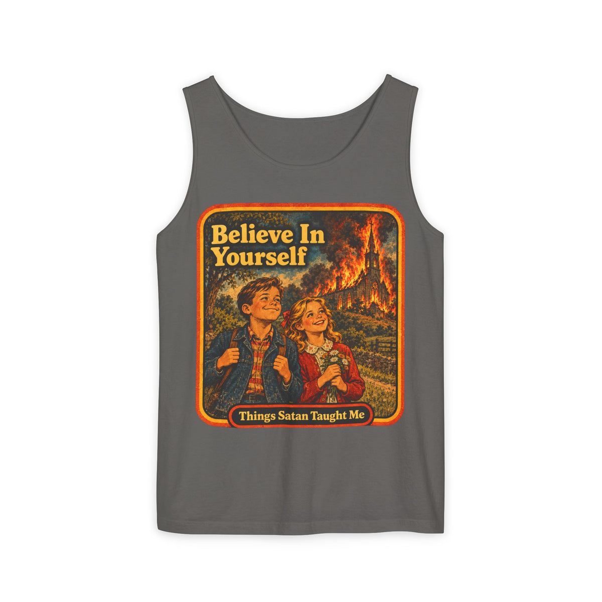 Believe In Yourself Men's Wife Beater | Things Satan Taught Me  in Pepper, front
