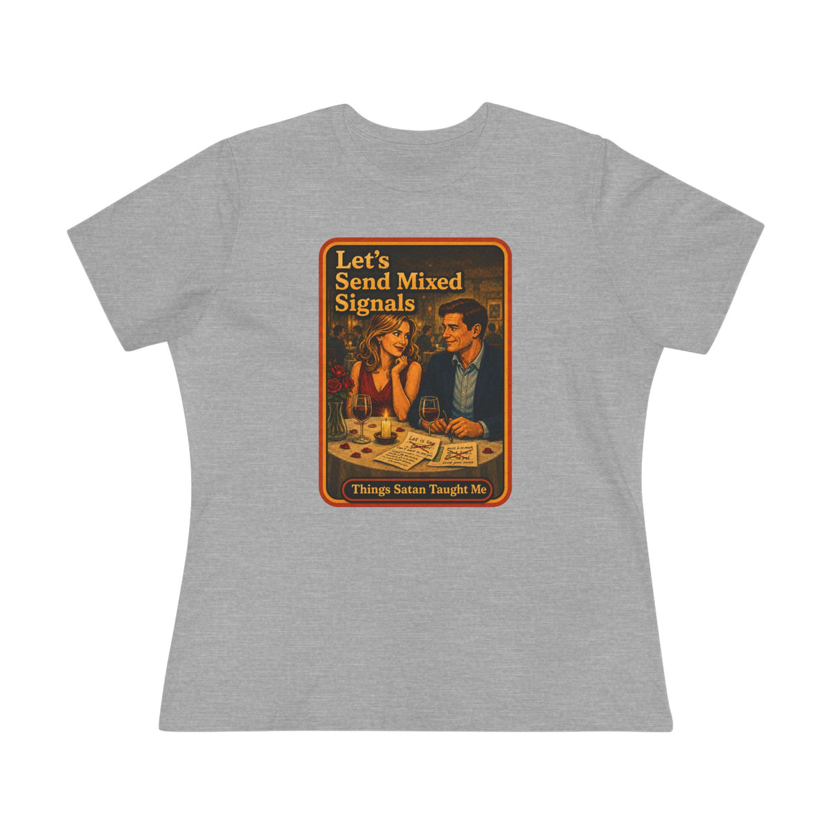Let's Send Mixed Signals Women's Tee in Athletic Heather, front