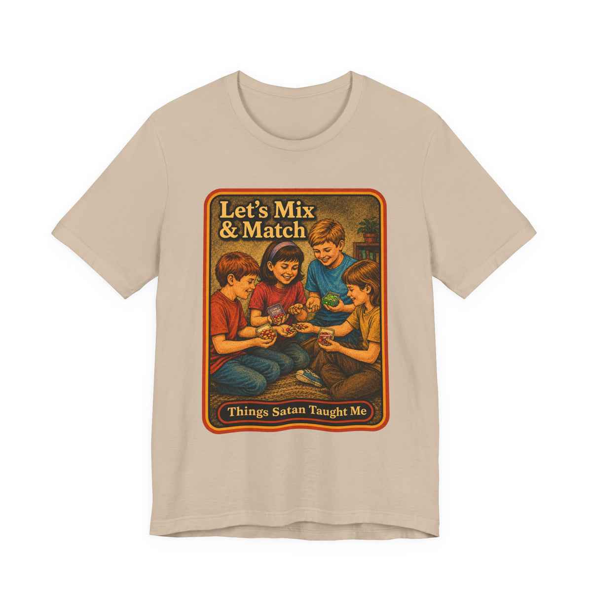 Let's Mix And Match Unisex Tee in Tan, front