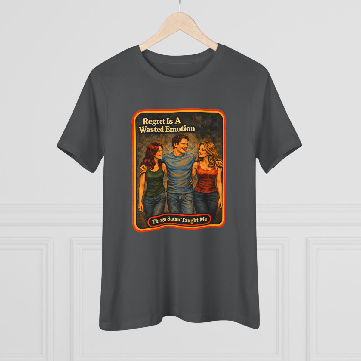 Regret Is A Wasted Emotion Women's Tee in Asphalt, view 4