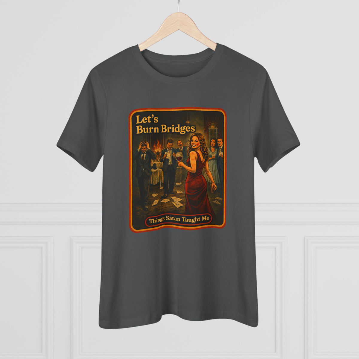 Let's Burn Bridges Women's Tee in Asphalt, view 4