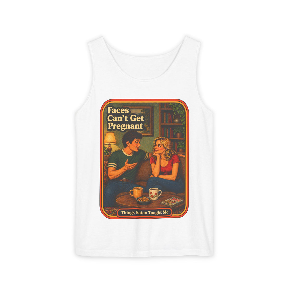Faces Can't Get Pregnant Wife Beater in White, front