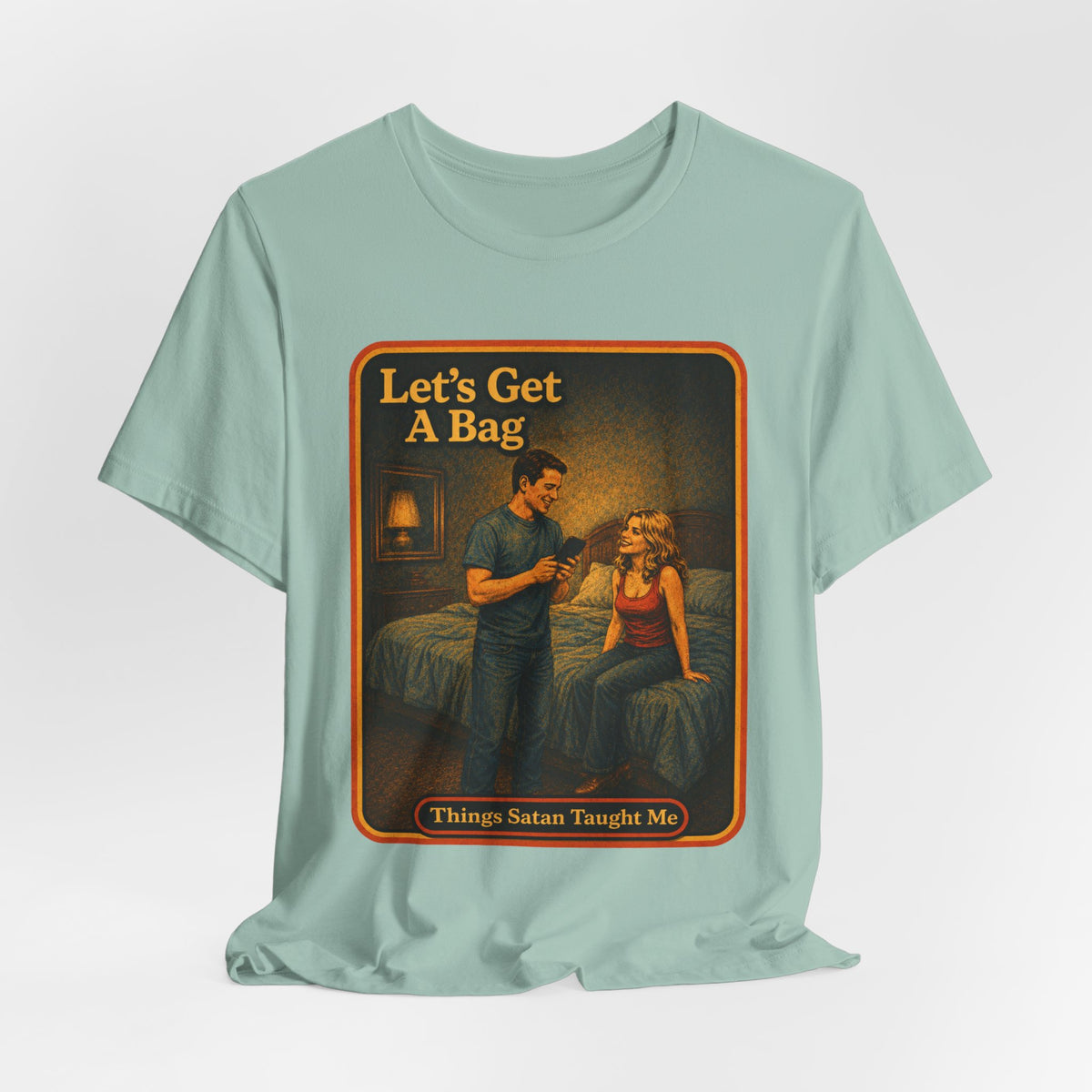 Let's Get A Bag Unisex Tee in Dusty Blue, view 4
