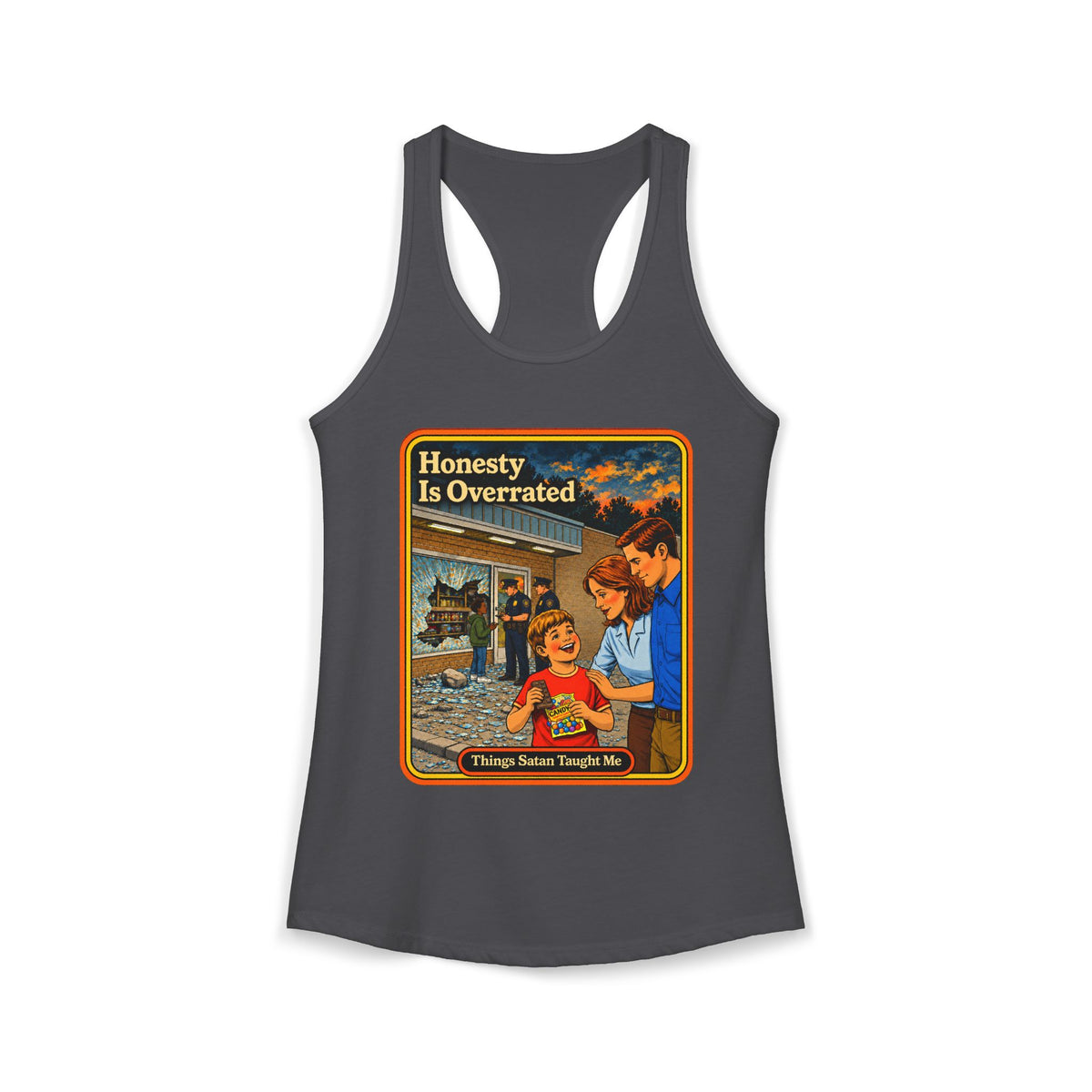 Honesty Is Overrated Racerback Tank in Dark Gray, front