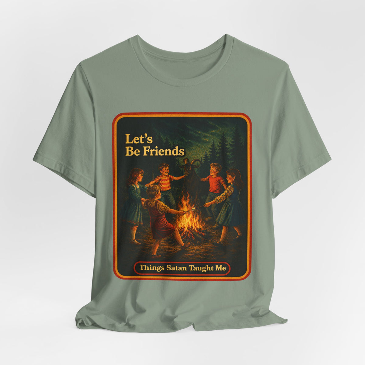 Let's Be Friends Unisex Tee in Sage, view 4