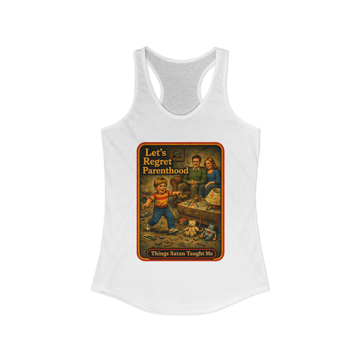 Let's Regret Parenthood Racerback Tank in White, view 2