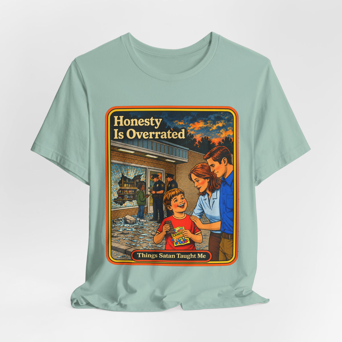 Honesty Is Overrated Unisex Tee in Dusty Blue, view 4
