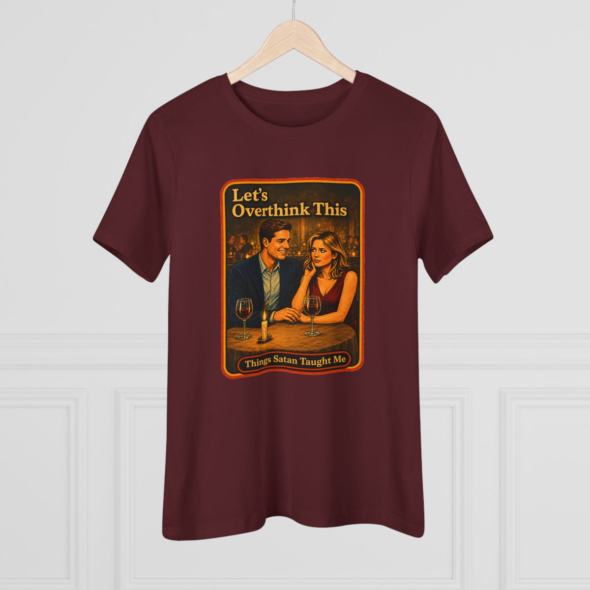 Let's Overthink This Women's Tee in Maroon, view 4