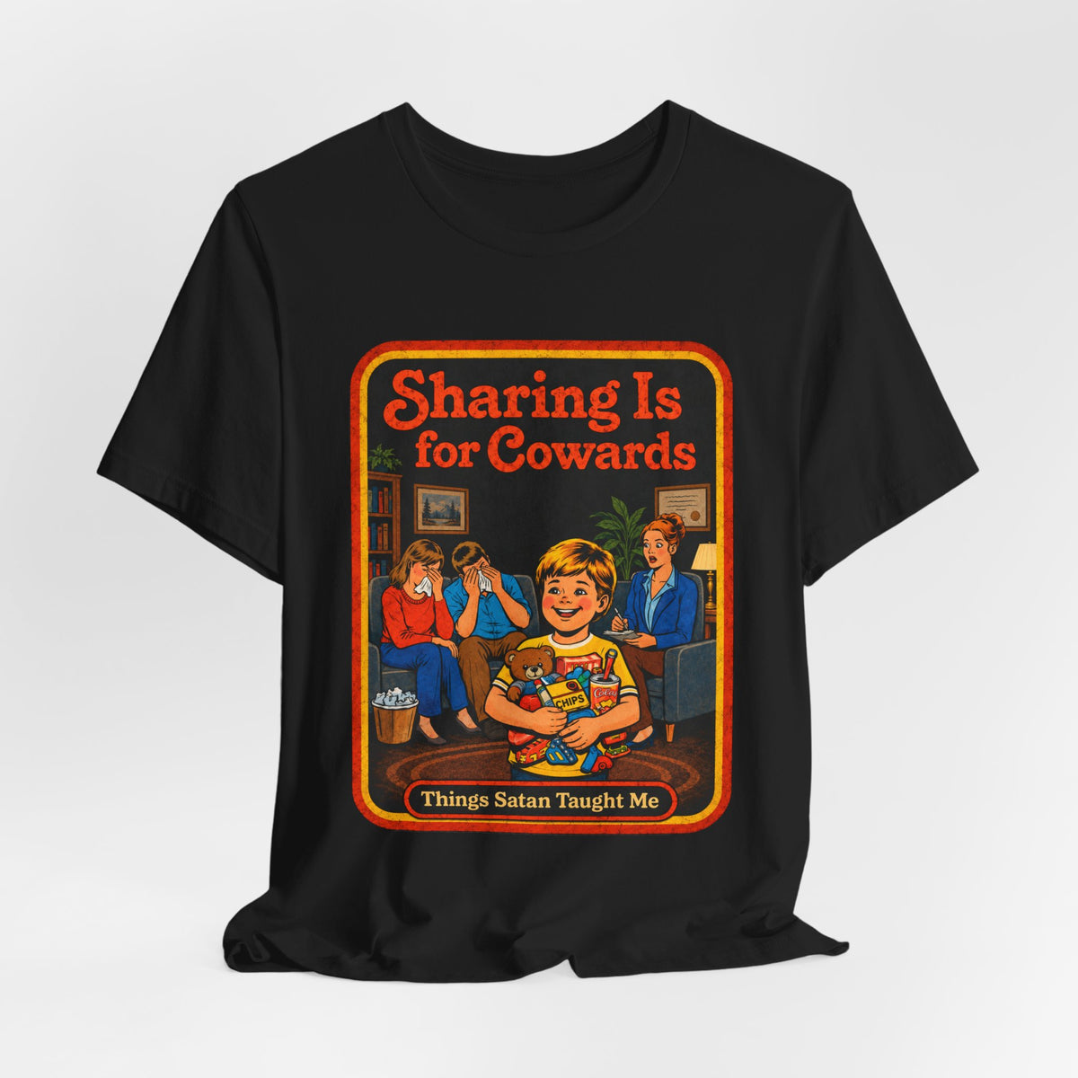 Sharing Is For Cowards Unisex Tee in Black, view 4
