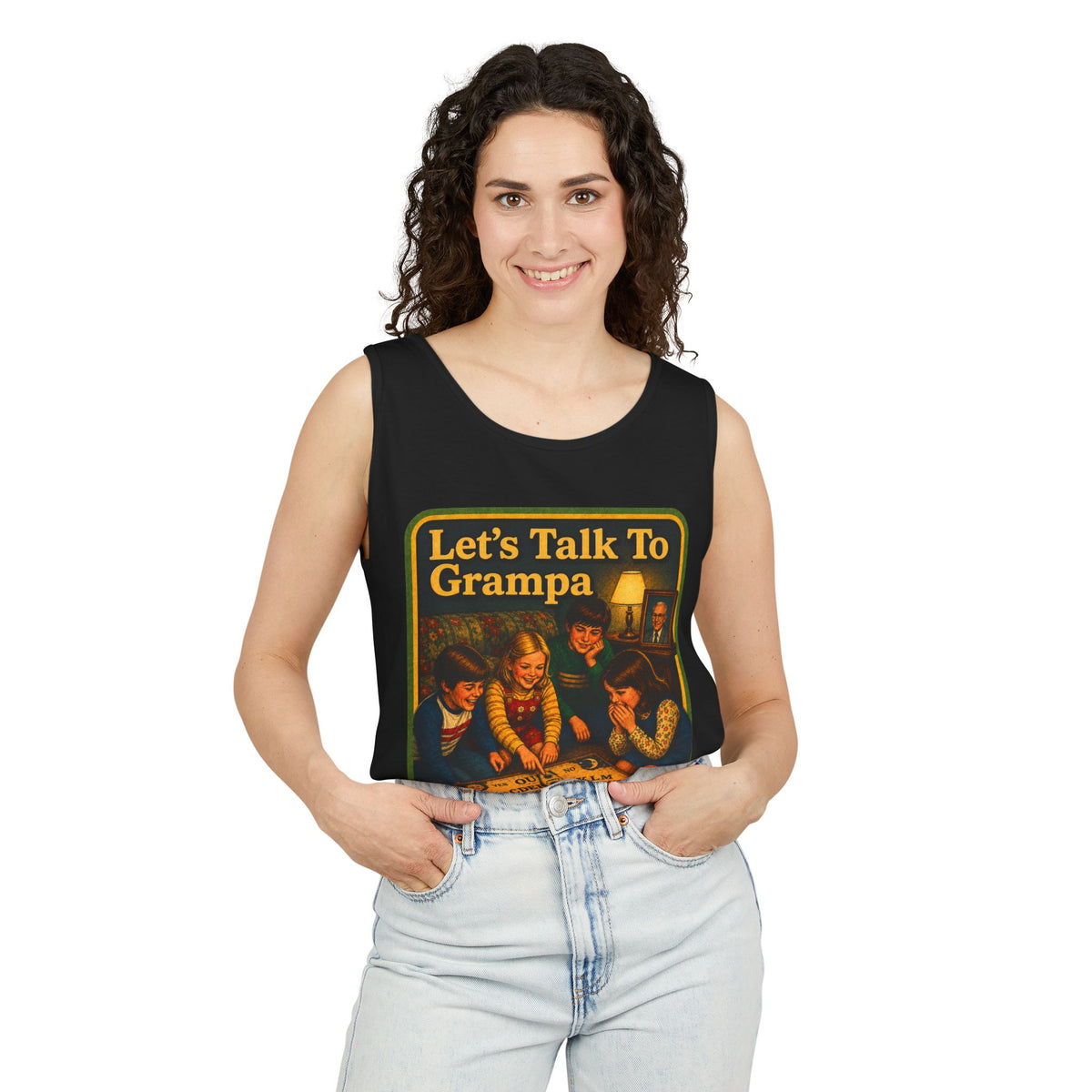 Let's Talk To Grampa Wife Beater in Black, view 3