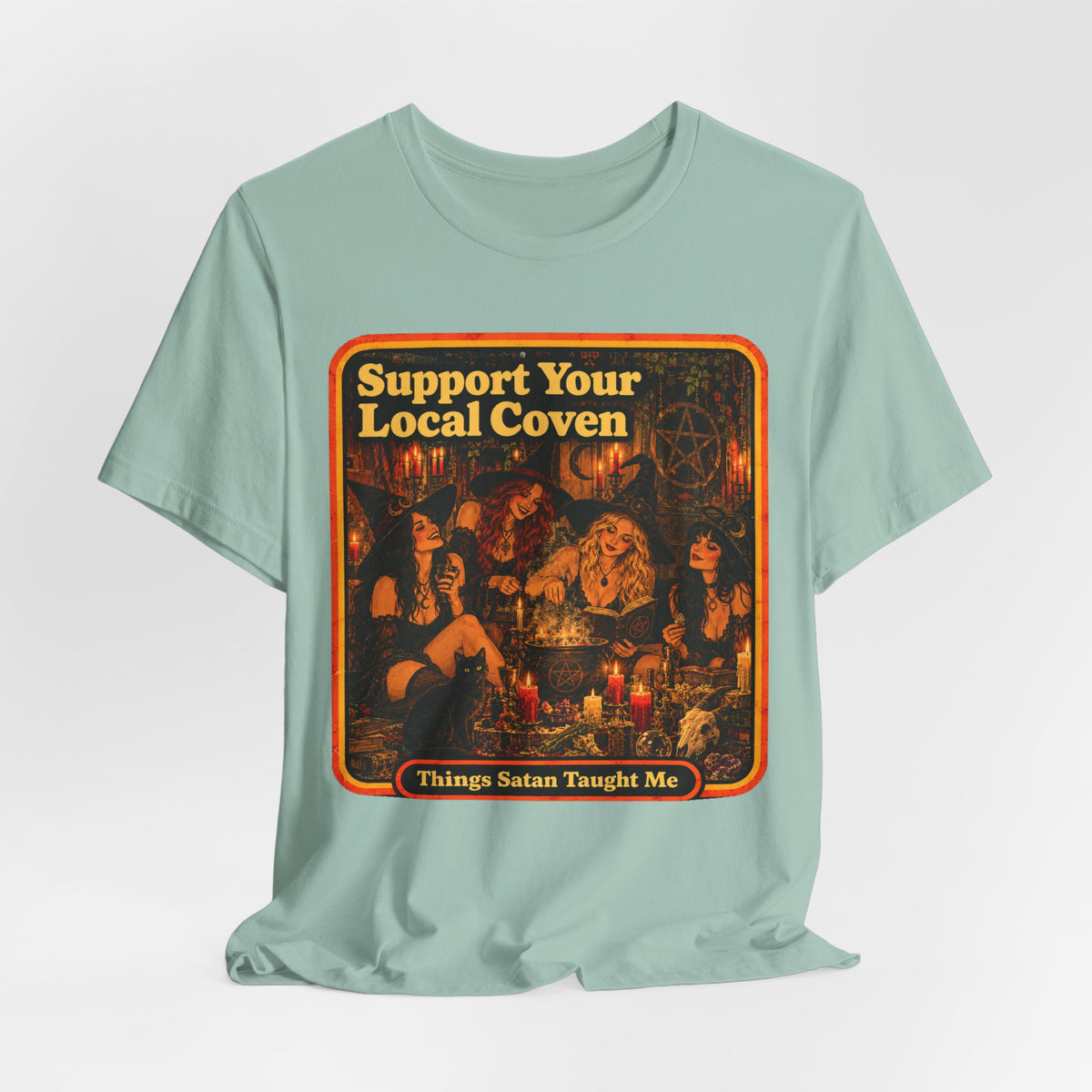 Support Your Local Coven Unisex Tee in Dusty Blue, view 4