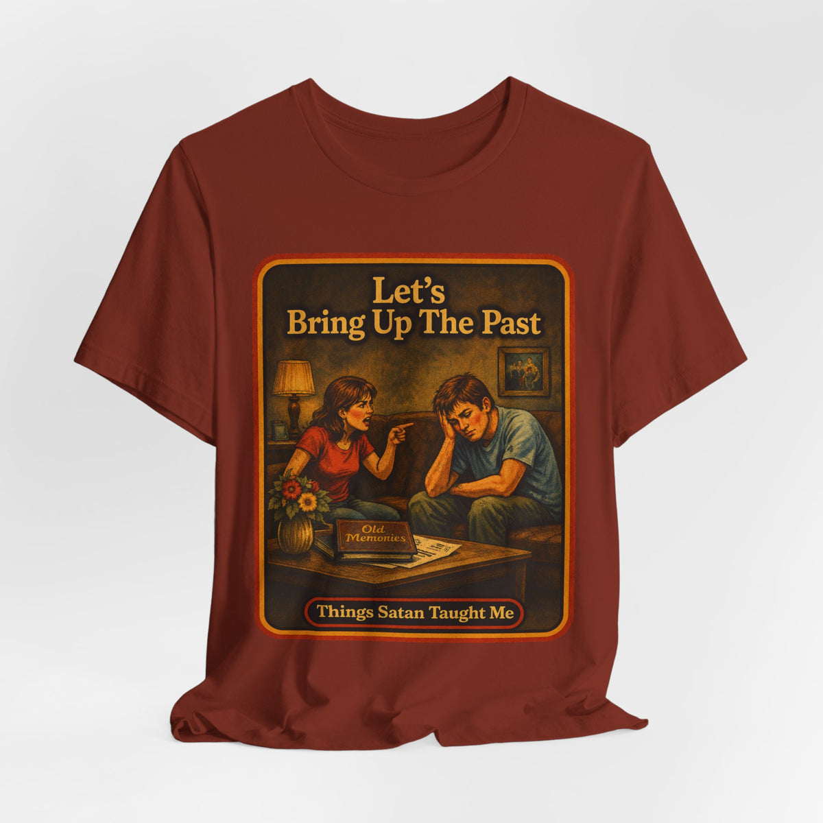 Let's Bring Up The Past Unisex Tee in Rust, view 4