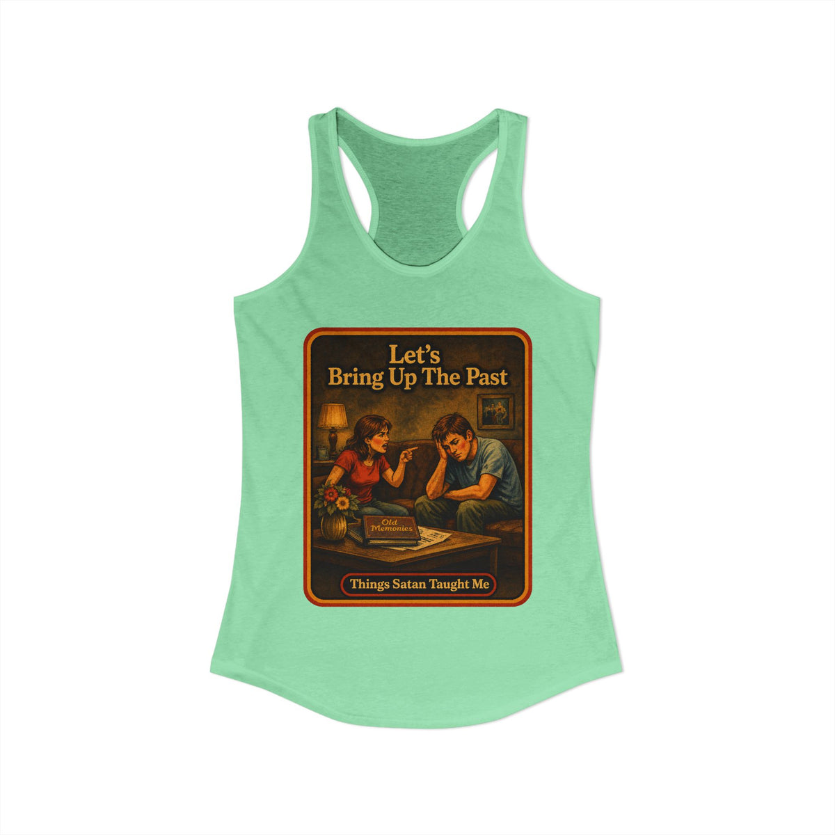 Let's Bring Up The Past Racerback Tank in Mint, view 2