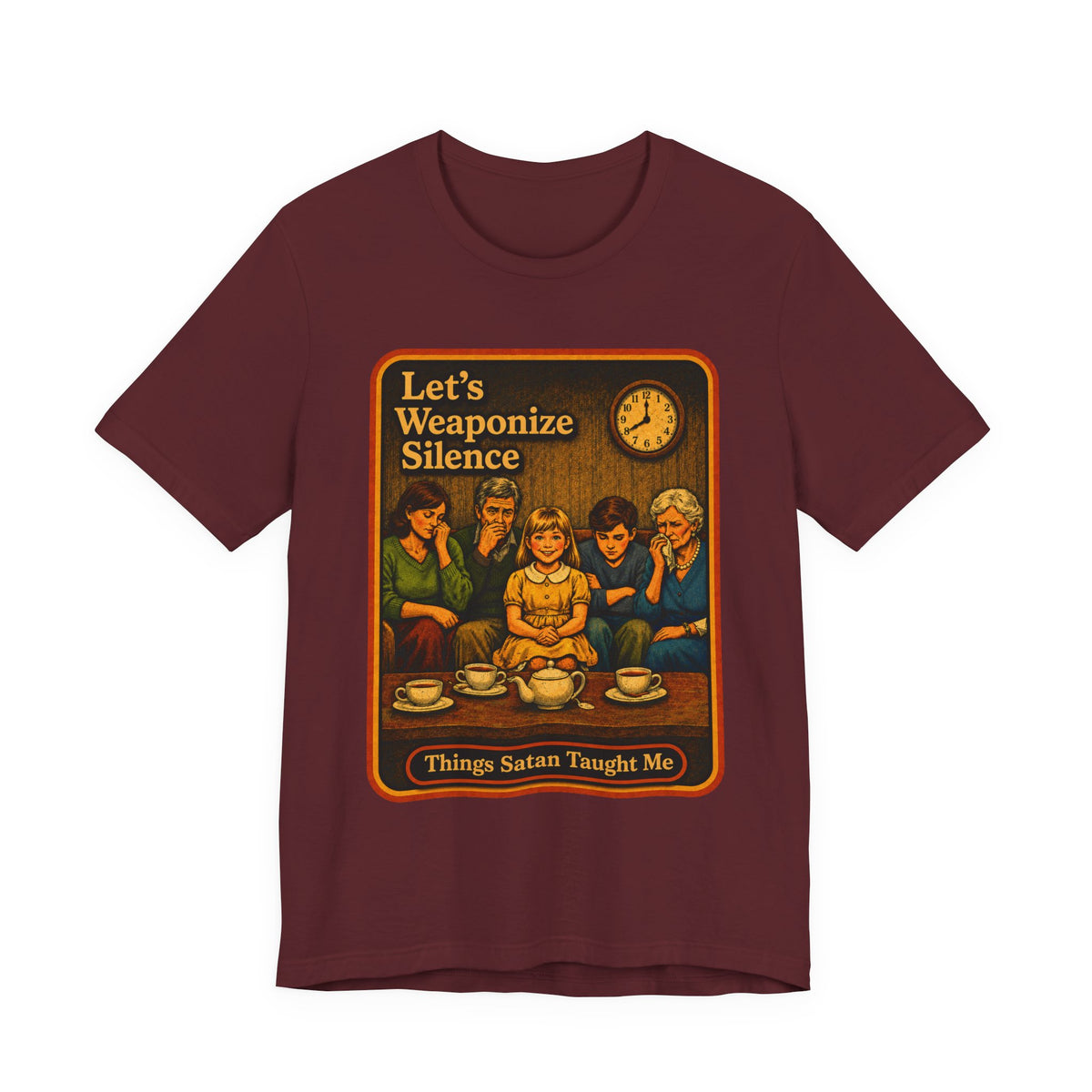 Let's Weaponize Silence Unisex Tee in Maroon, front