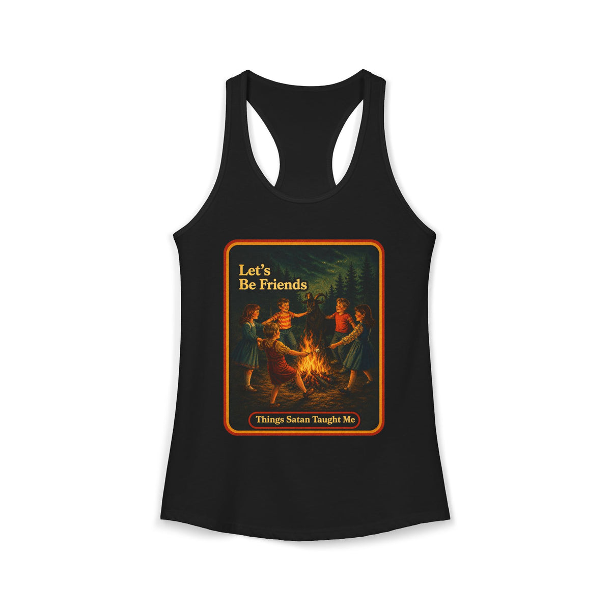 Let's Be Friends Racerback Tank in Black, front