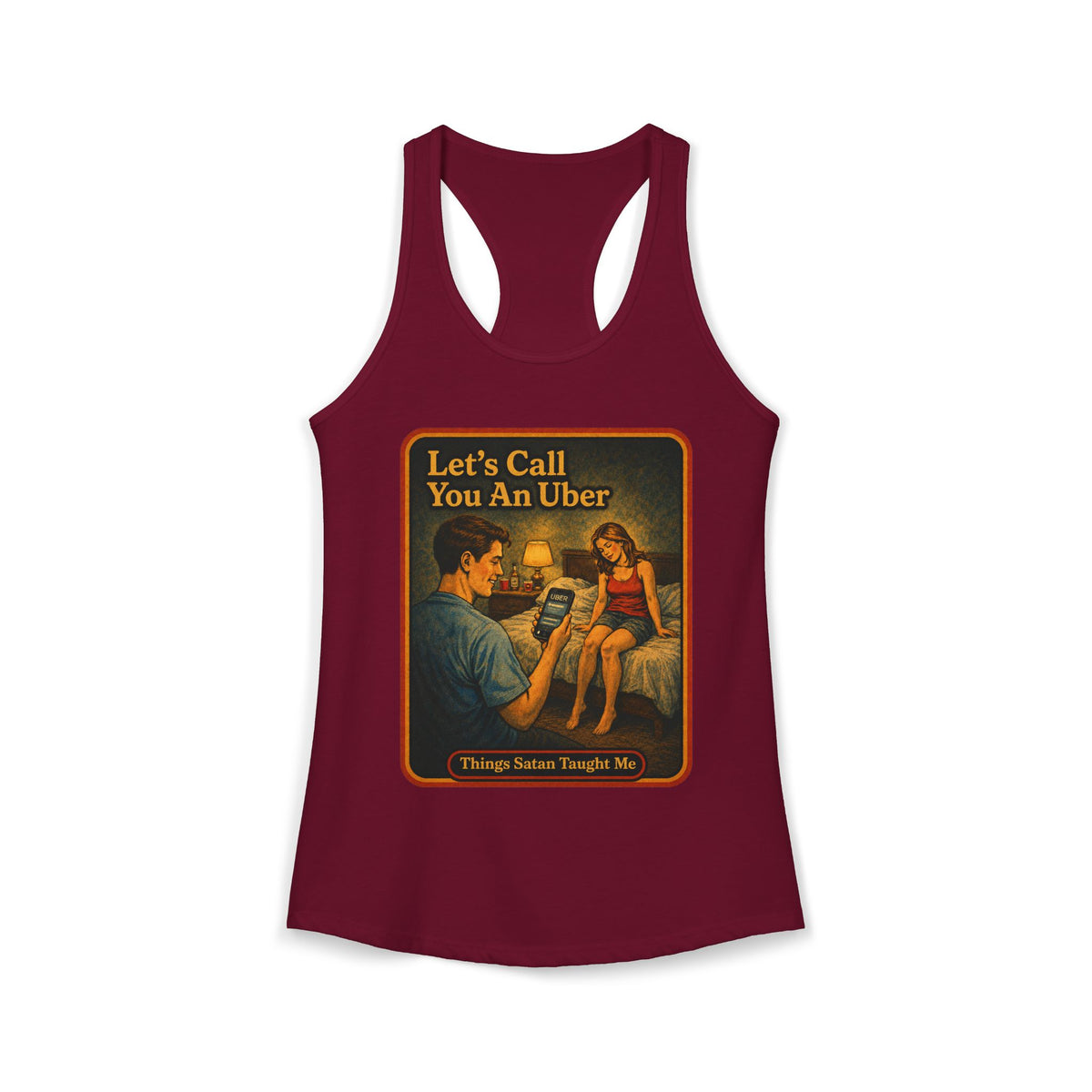 Let's Call You An Uber Racerback Tank in Cardinal Red, front