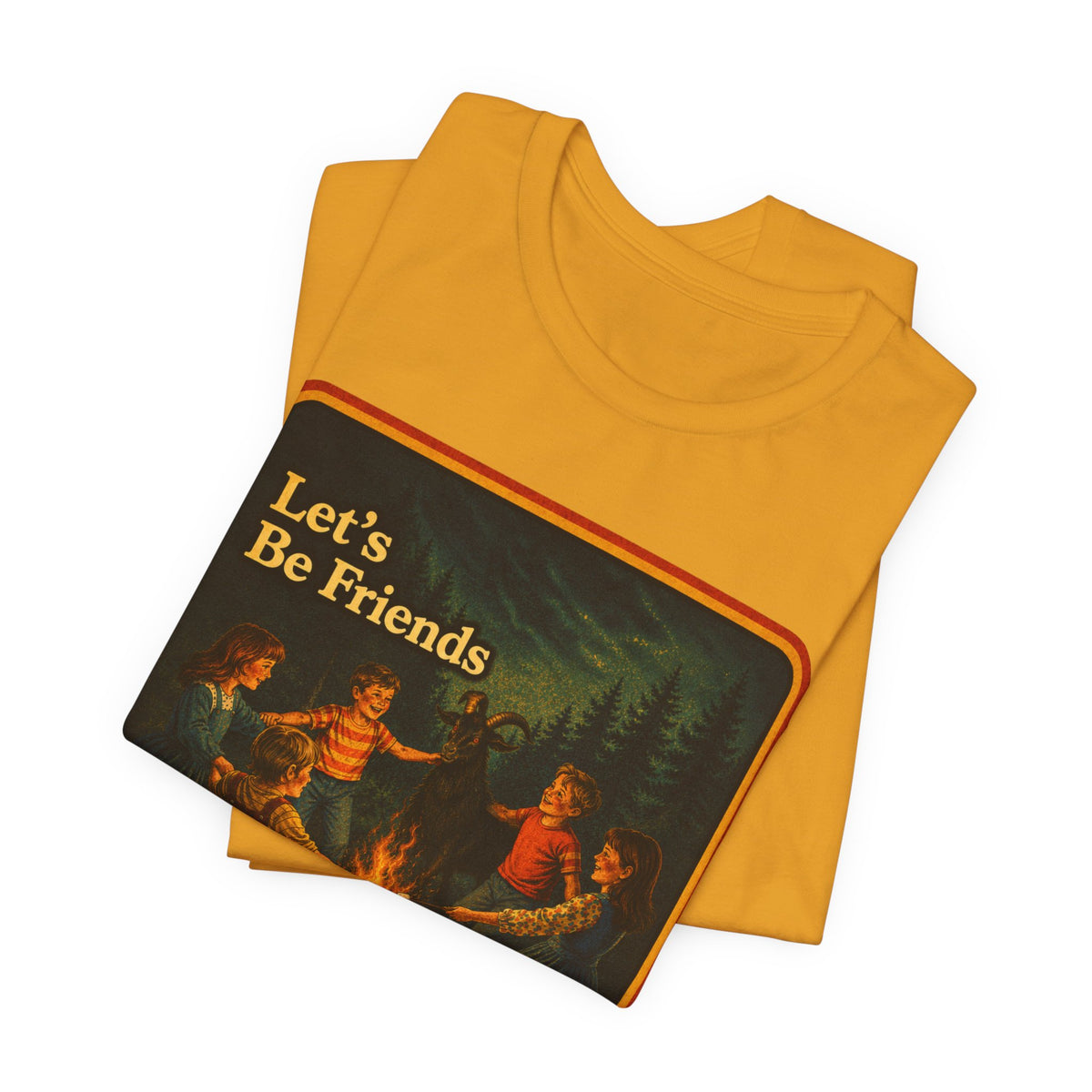 Let's Be Friends Unisex Tee in Mustard, view 3