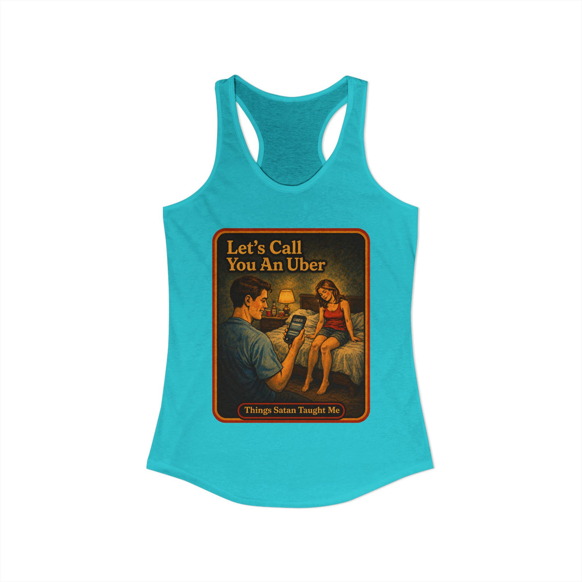 Let's Call You An Uber Racerback Tank in Tahiti Blue, view 2
