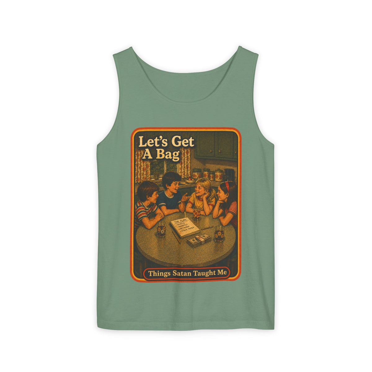 Let's Get Another Bag Wife Beater in Light Green, front
