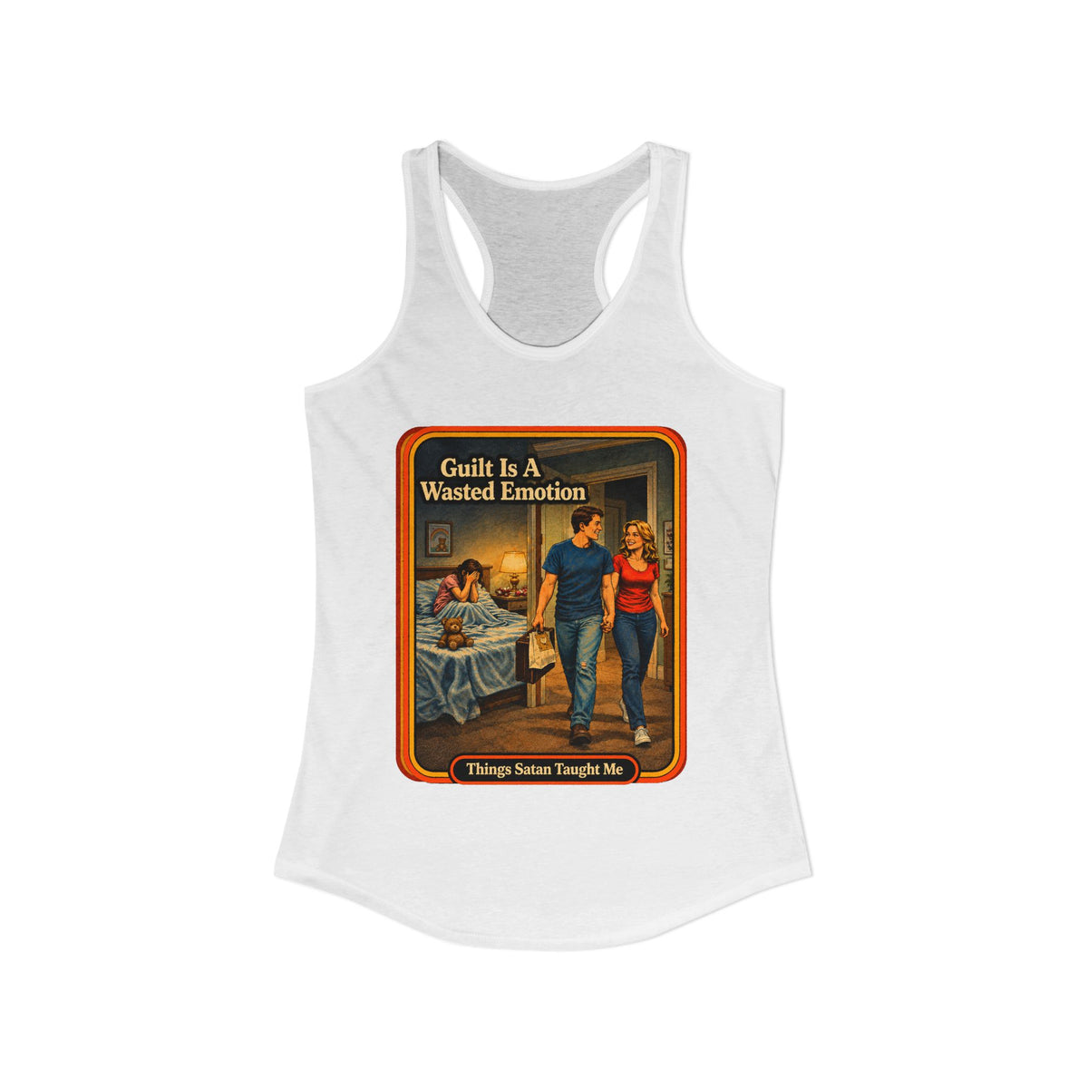 Guilt Is A Wasted Emotion Racerback Tank in White, view 2