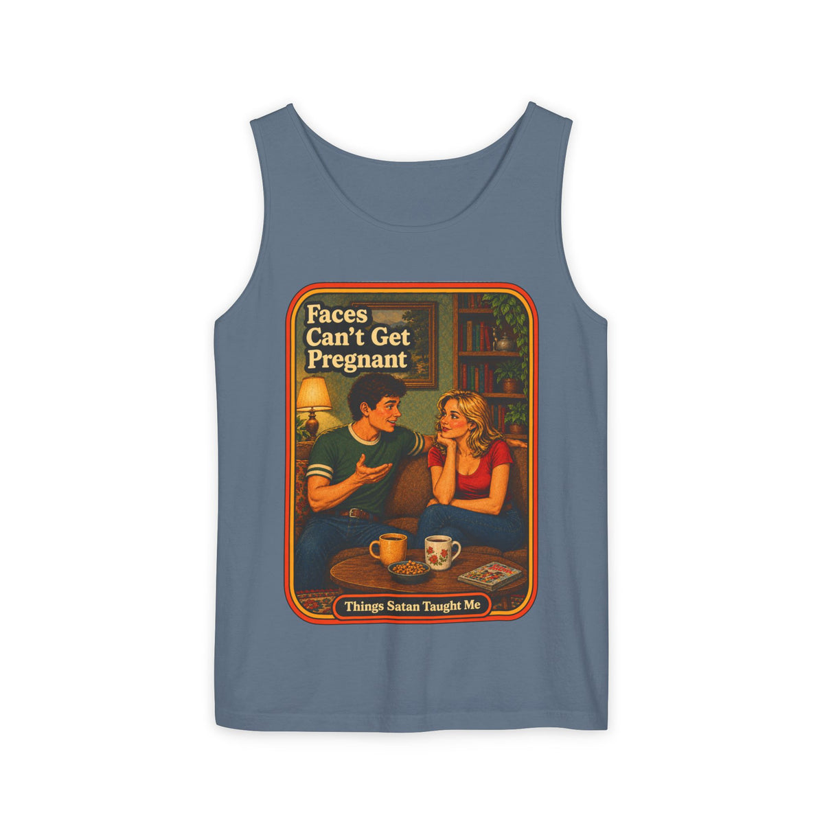 Faces Can't Get Pregnant Wife Beater in Blue Jean, front