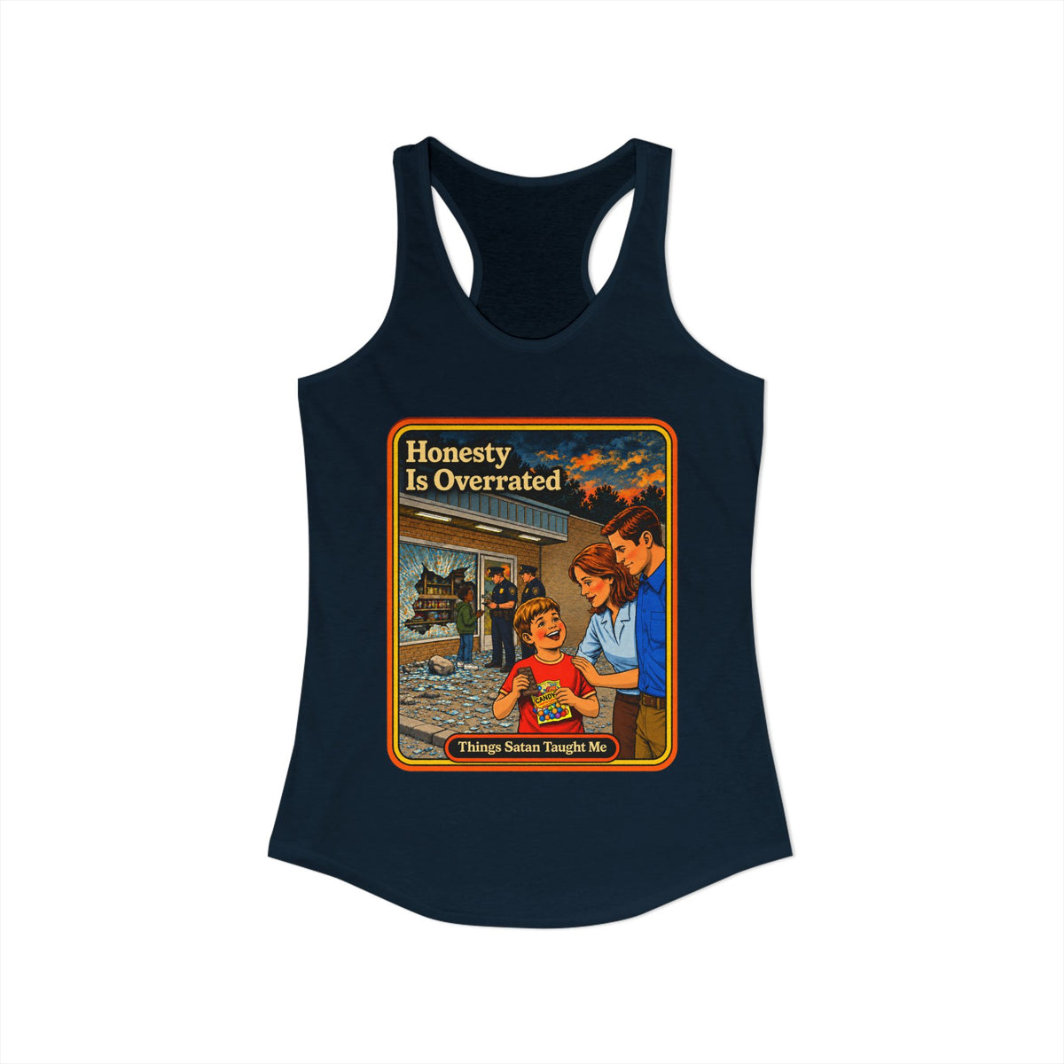 Honesty Is Overrated Racerback Tank in Midnight Navy, view 2