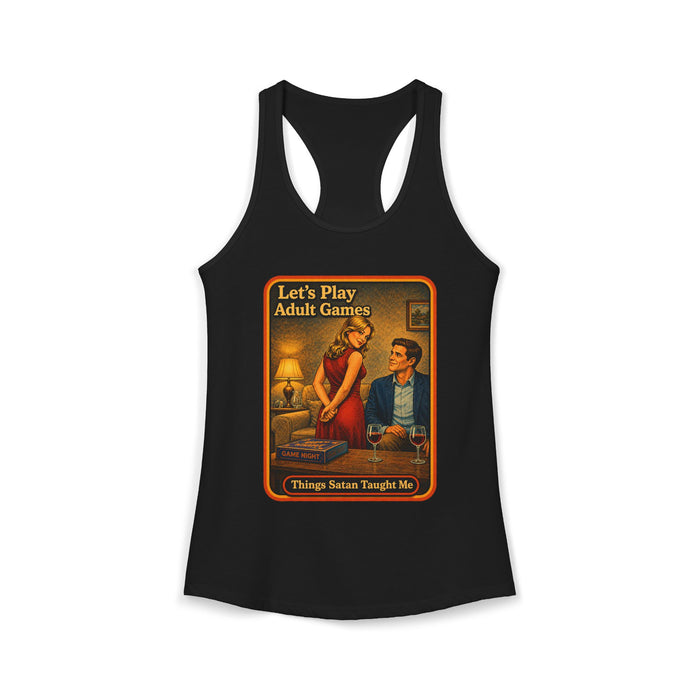 Let's Play Adult Games Racerback Tank in black
