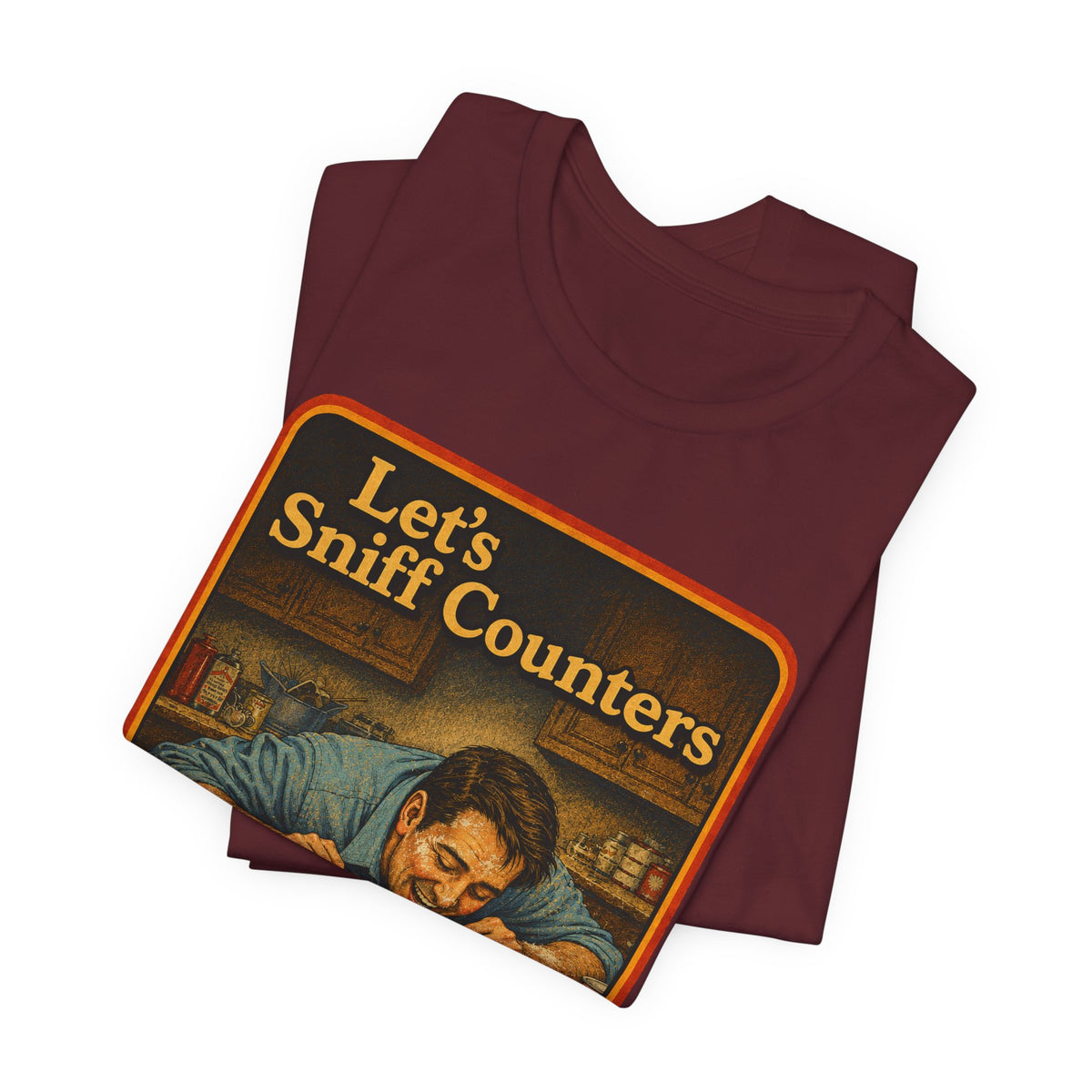 Let's Sniff Counters Unisex Tee in Maroon, view 3
