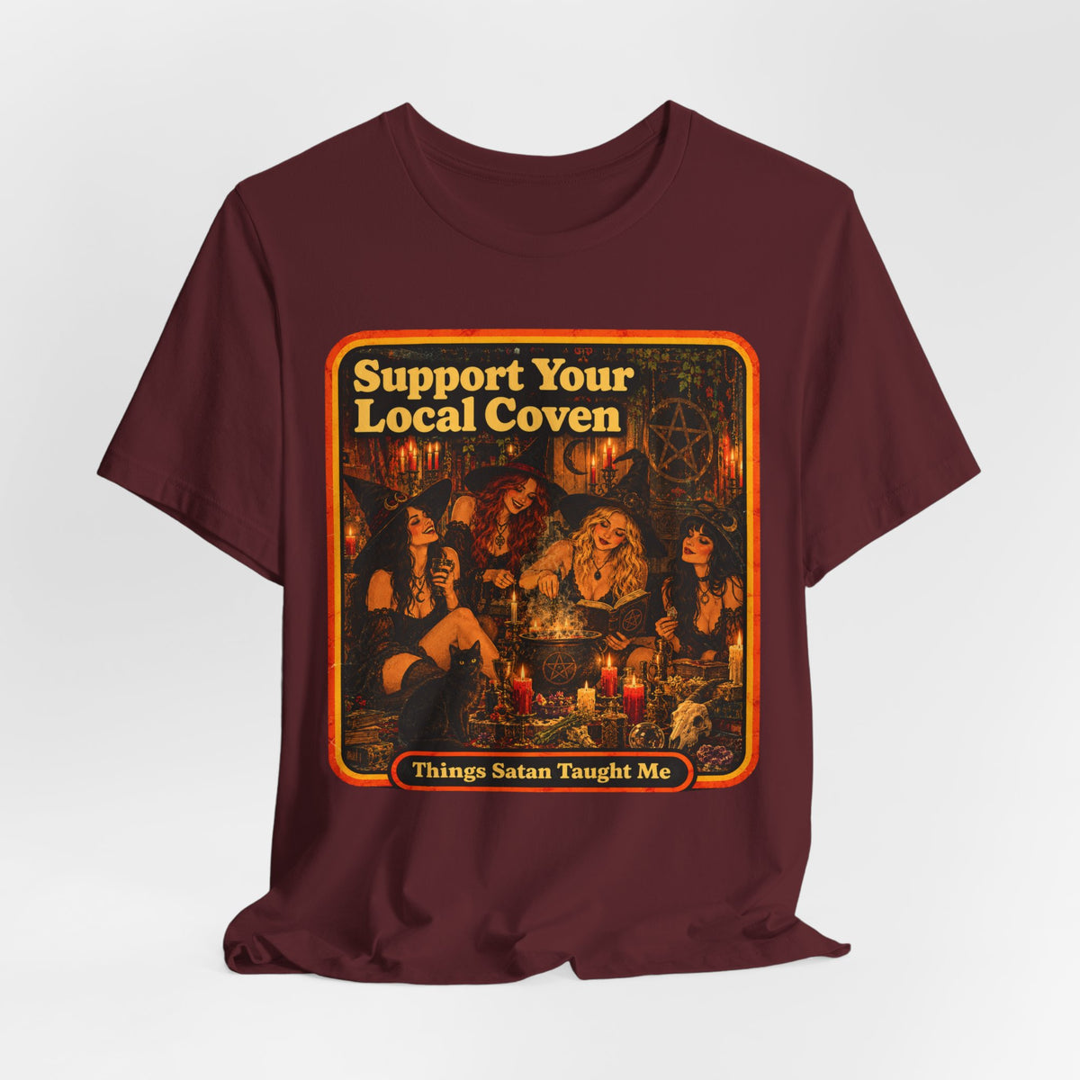 Support Your Local Coven Unisex Tee in Maroon, view 4