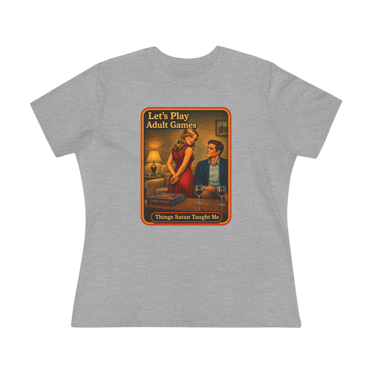Let's Play Adult Games Women's Tee in Athletic Heather, front