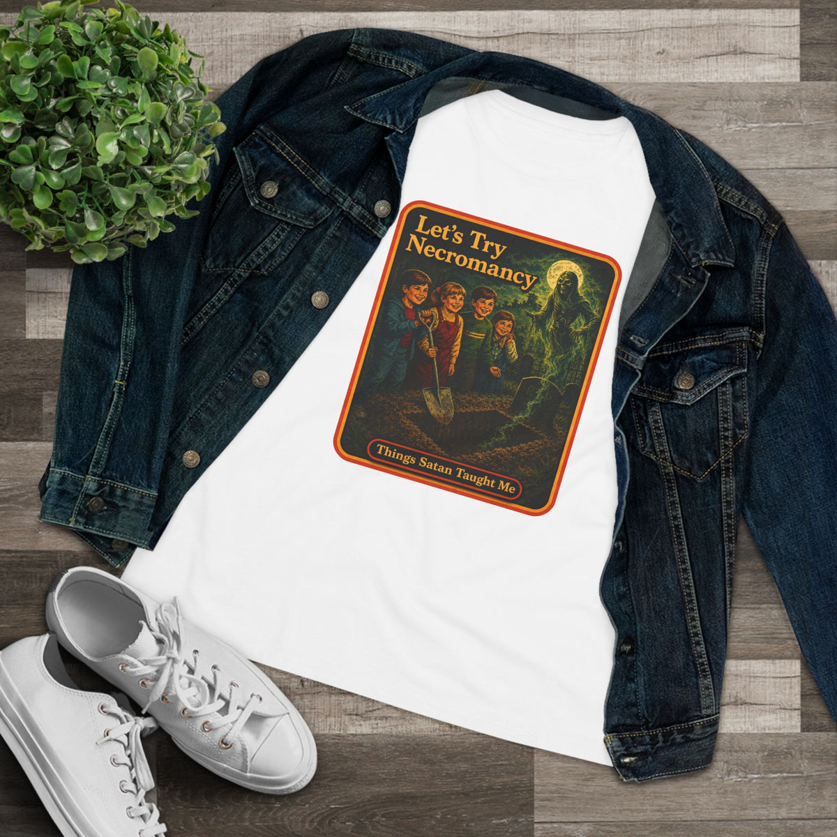 Let's Try Necromancy Women's Tee in White, view 3