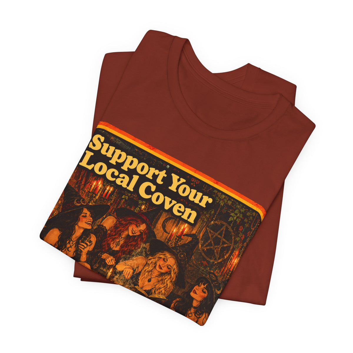 Support Your Local Coven Unisex Tee in Rust, view 3