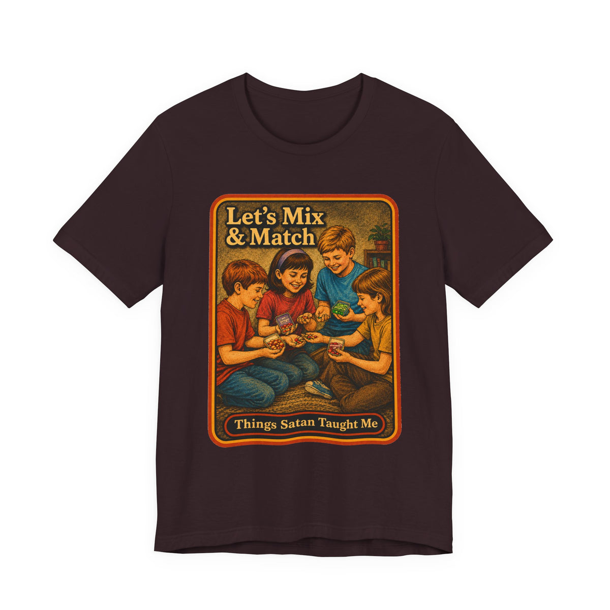 Let's Mix And Match Unisex Tee in Oxblood Black, front