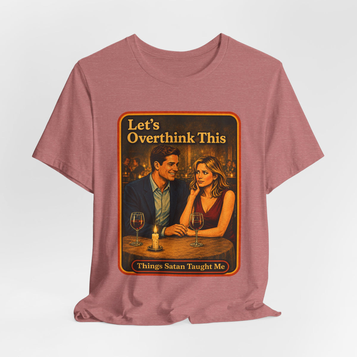 Let's Overthink This Unisex Tee in Heather Mauve, view 4