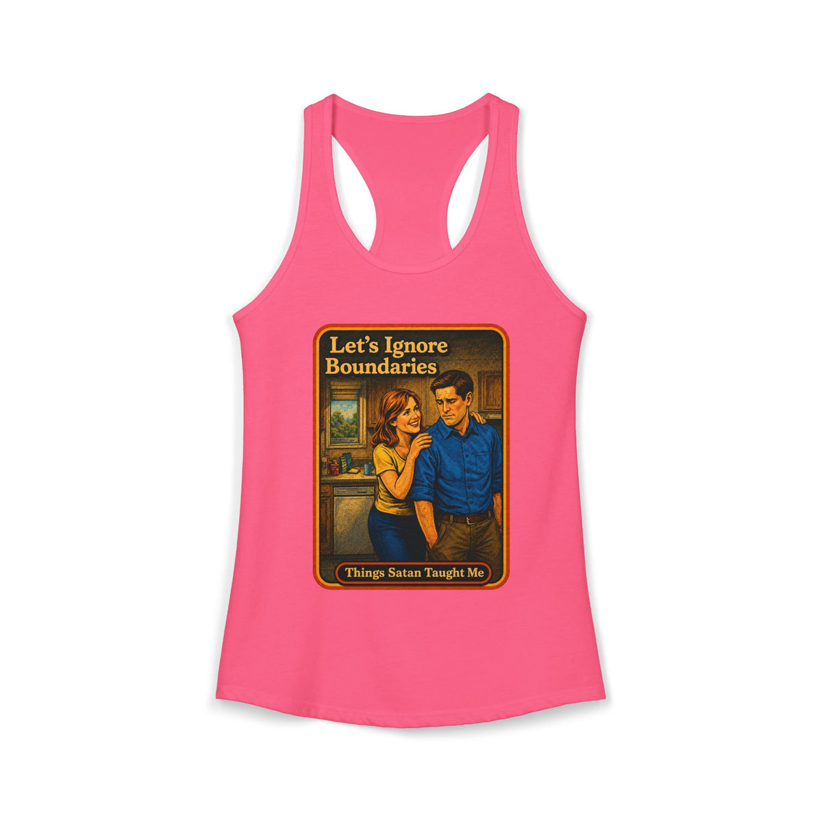 Let's Ignore Boundaries Racerback Tank in Hot Pink, front