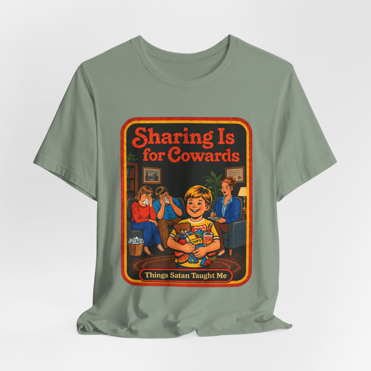 Sharing Is For Cowards Unisex Tee in Sage, view 4