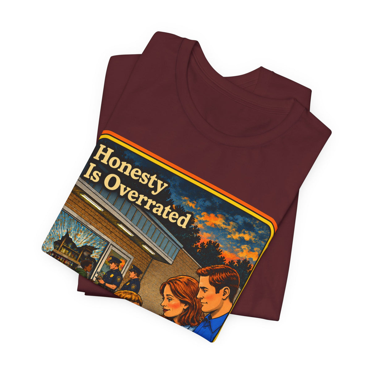 Honesty Is Overrated Unisex Tee in Maroon, view 3