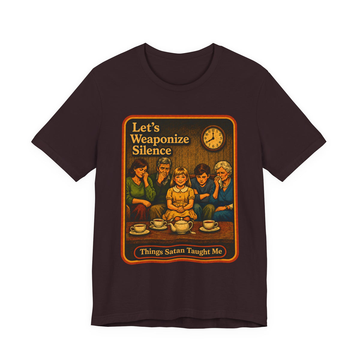 Let's Weaponize Silence Unisex Tee in Oxblood Black, front