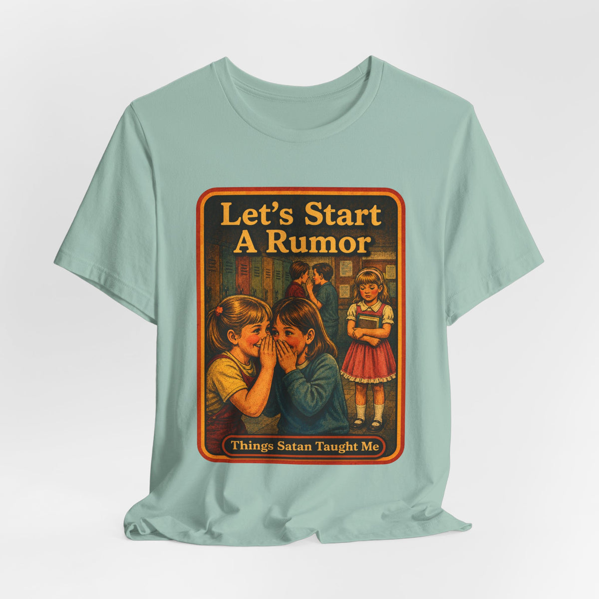 Let's Start A Rumor Unisex Tee in Dusty Blue, view 4