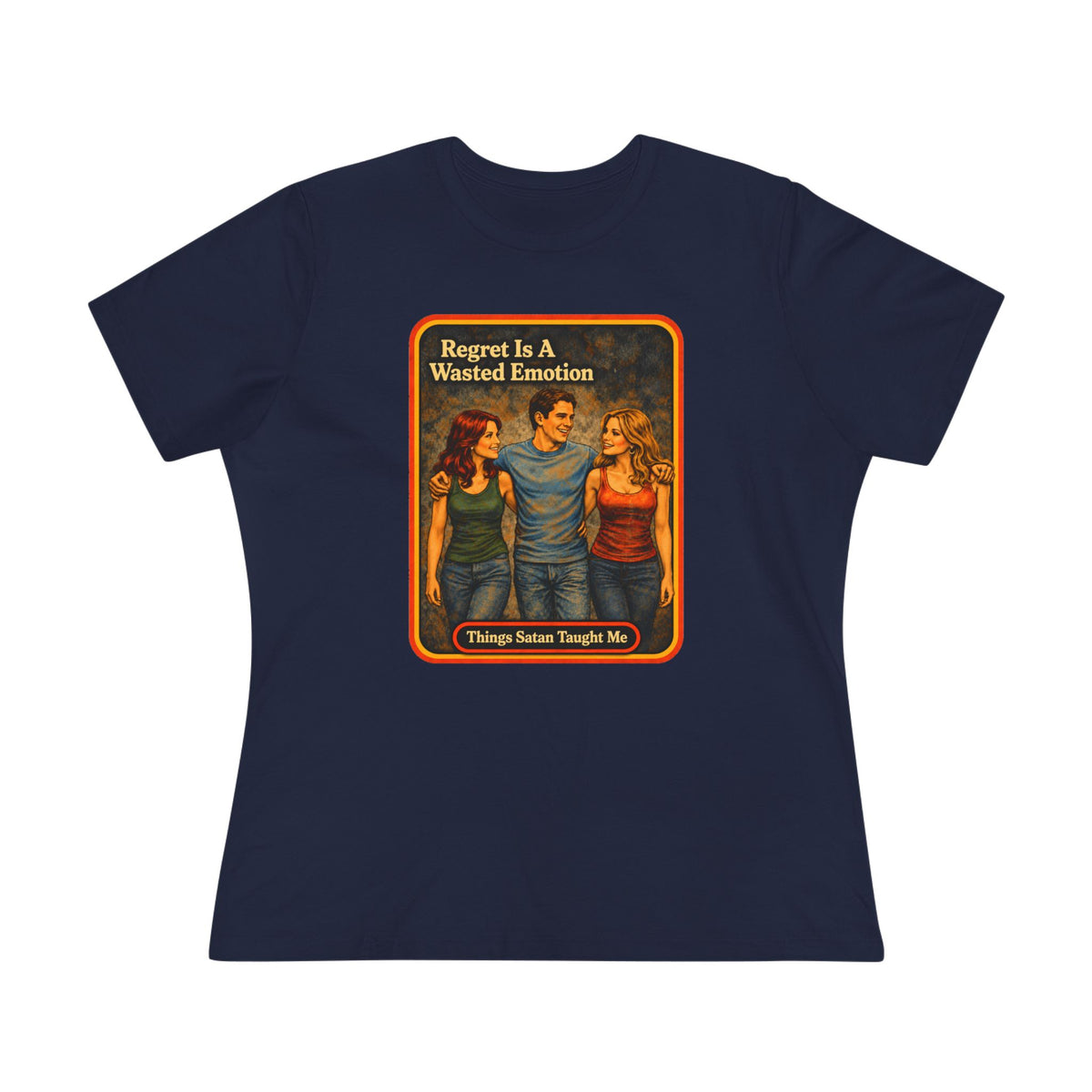 Regret Is A Wasted Emotion Women's Tee in Navy, front