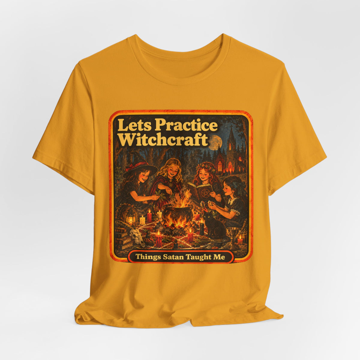 Let's Practice Witchcraft Unisex Tee in Mustard, view 4