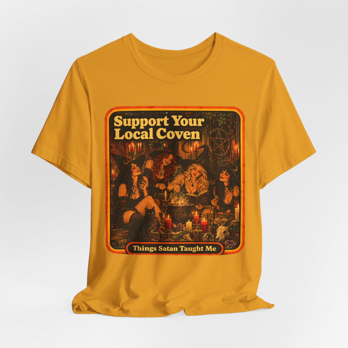 Support Your Local Coven Unisex Tee in Mustard, view 4