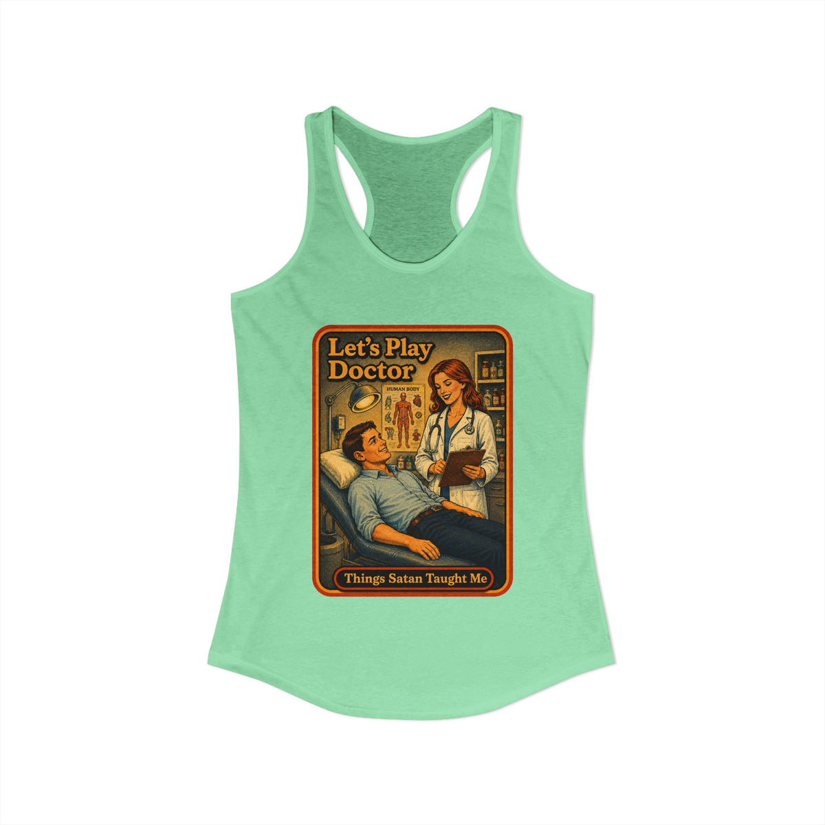 Let's Play Doctor Racerback Tank in Mint, view 2