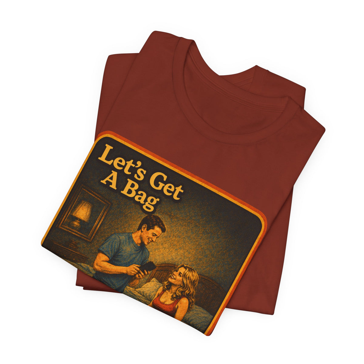 Let's Get A Bag Unisex Tee in Rust, view 3