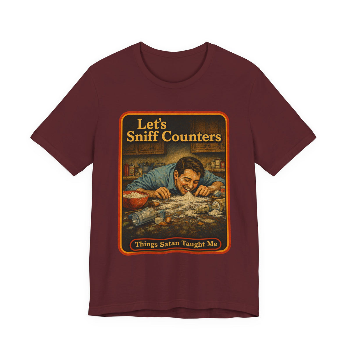 Let's Sniff Counters Unisex Tee in Maroon, front