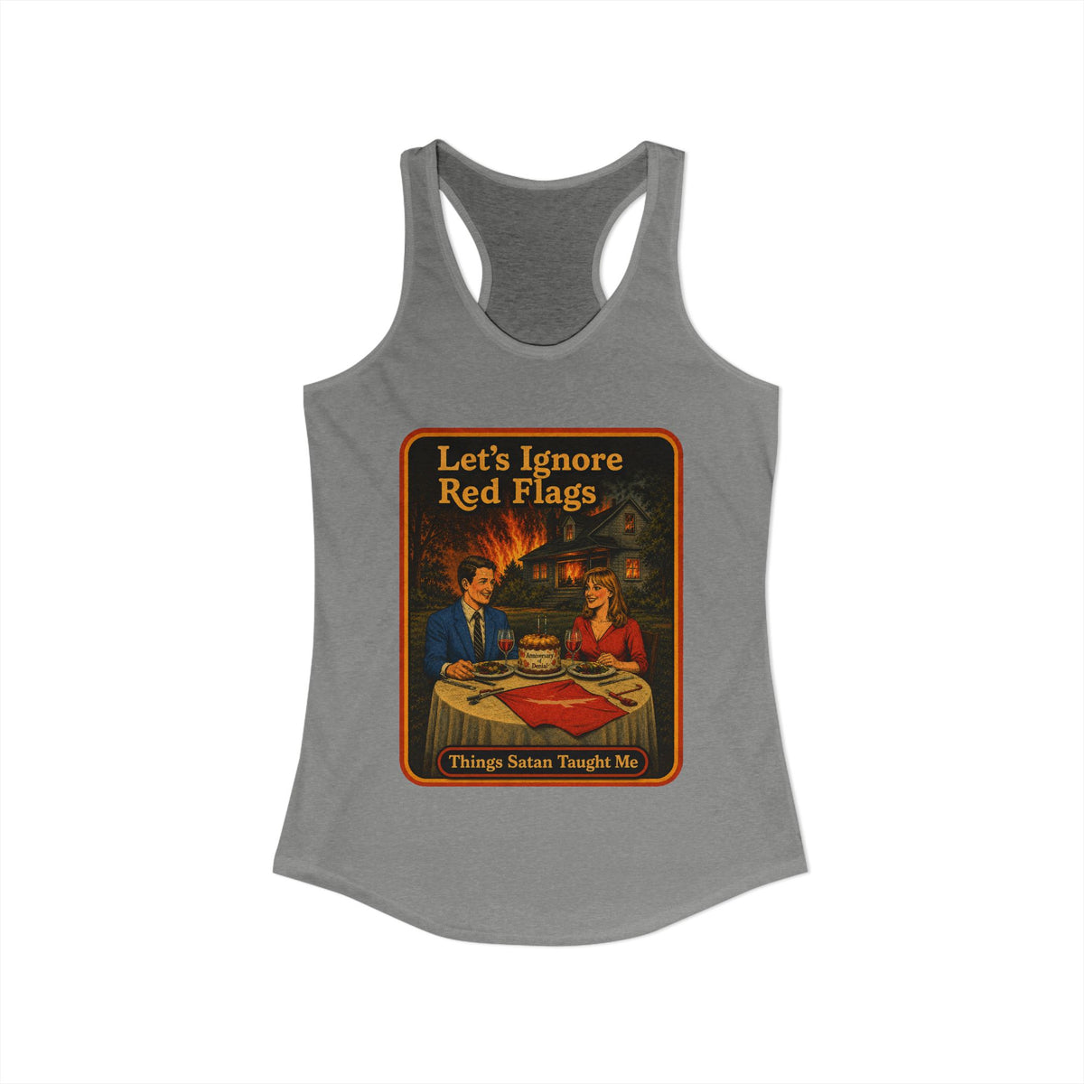Let's Ignore Red Flags Racerback Tank in Heather Grey, view 2