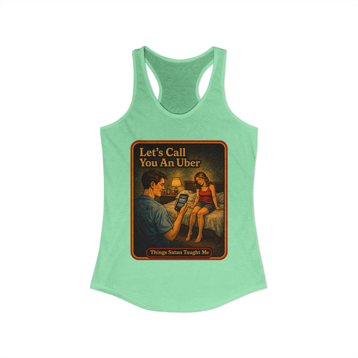Let's Call You An Uber Racerback Tank in Mint, view 2